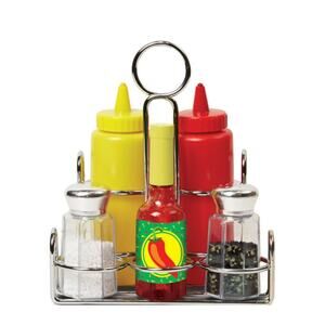 Melissa & Doug Condiments Play Set 6 pcs Play Food, Stainless Steel Caddy NWT